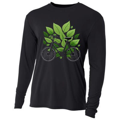 Biking Walking in Nature Bike Lover black bike green leaf Cooling Performance Long Sleeve Crew