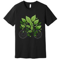 Biking Walking in Nature Bike Lover black bike green leaf Premium T-Shirt