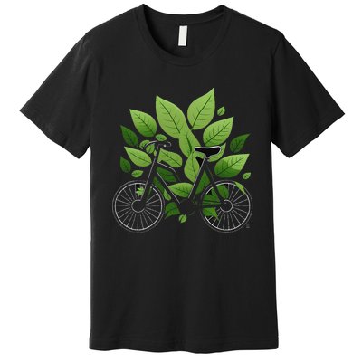 Biking Walking in Nature Bike Lover black bike green leaf Premium T-Shirt