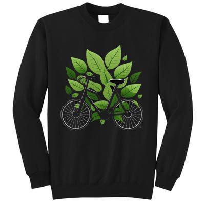 Biking Walking in Nature Bike Lover black bike green leaf Tall Sweatshirt