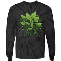 Biking Walking in Nature Bike Lover black bike green leaf Tie-Dye Long Sleeve Shirt