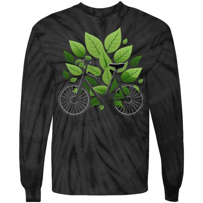 Biking Walking in Nature Bike Lover black bike green leaf Tie-Dye Long Sleeve Shirt