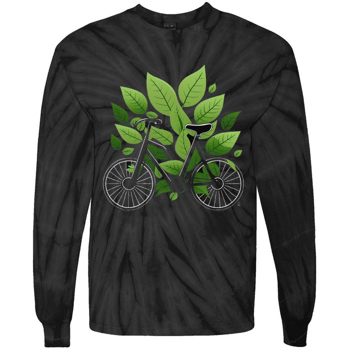 Biking Walking in Nature Bike Lover black bike green leaf Tie-Dye Long Sleeve Shirt