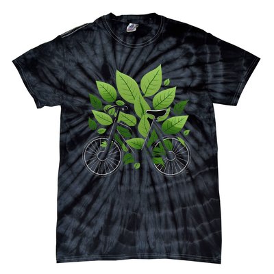 Biking Walking in Nature Bike Lover black bike green leaf Tie-Dye T-Shirt