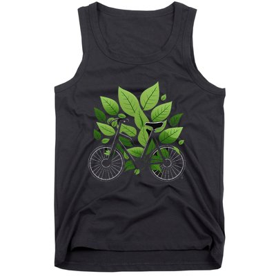 Biking Walking in Nature Bike Lover black bike green leaf Tank Top