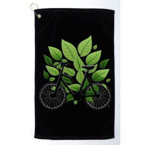 Biking Walking in Nature Bike Lover black bike green leaf Platinum Collection Golf Towel