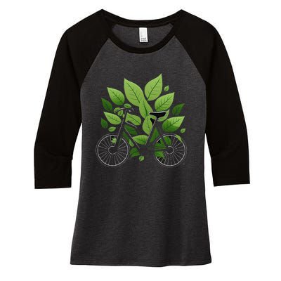 Biking Walking in Nature Bike Lover black bike green leaf Women's Tri-Blend 3/4-Sleeve Raglan Shirt