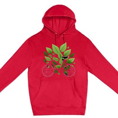 Biking Walking in Nature Bike Lover black bike green leaf Premium Pullover Hoodie