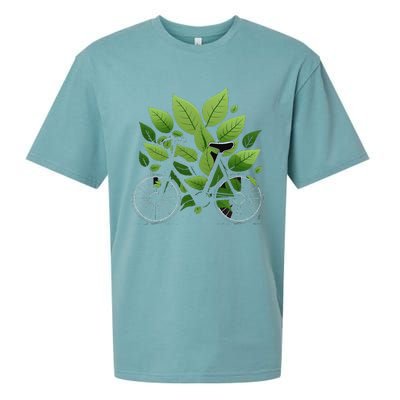 Biking Walking in Nature Bike Lover black bike green leaf Sueded Cloud Jersey T-Shirt