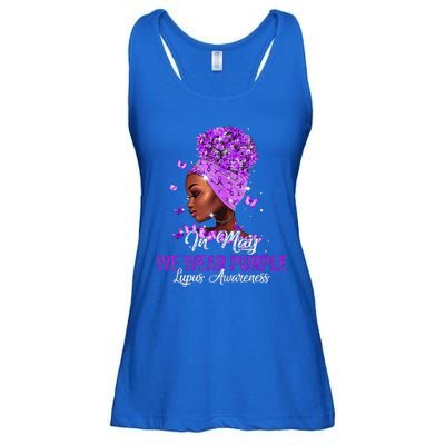 Black Wo In May We Wear Purple Ribbon Lupus Awareness Ladies Essential Flowy Tank