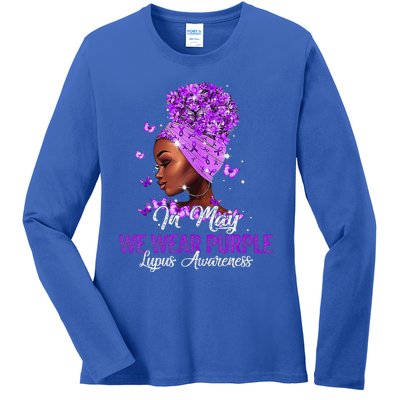 Black Wo In May We Wear Purple Ribbon Lupus Awareness Ladies Long Sleeve Shirt