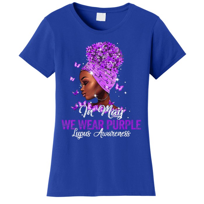 Black Wo In May We Wear Purple Ribbon Lupus Awareness Women's T-Shirt