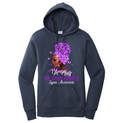 Black Wo In May We Wear Purple Ribbon Lupus Awareness Women's Pullover Hoodie