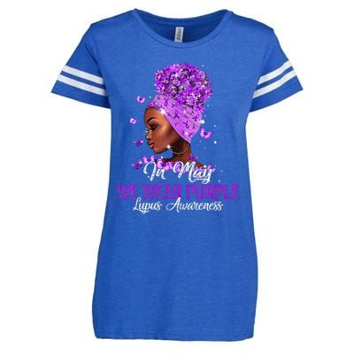 Black Wo In May We Wear Purple Ribbon Lupus Awareness Enza Ladies Jersey Football T-Shirt