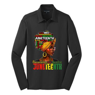 Black Wo Juneteenth Remembering My Ancestors Silk Touch Performance Long Sleeve Polo