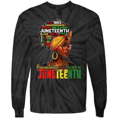 Black Wo Juneteenth Remembering My Ancestors Tie-Dye Long Sleeve Shirt