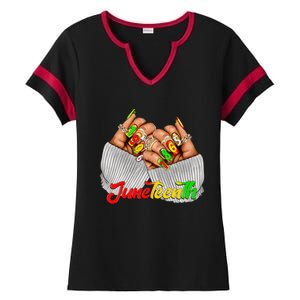 Black Woman Juneteenth Nails Juneteenth Afro Woman Hands Ladies Halftime Notch Neck Tee