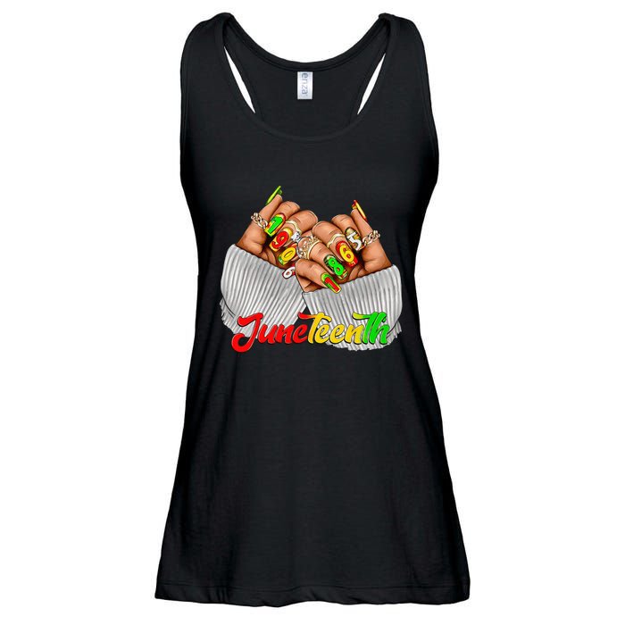 Black Woman Juneteenth Nails Juneteenth Afro Woman Hands Ladies Essential Flowy Tank