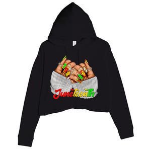 Black Woman Juneteenth Nails Juneteenth Afro Woman Hands Crop Fleece Hoodie