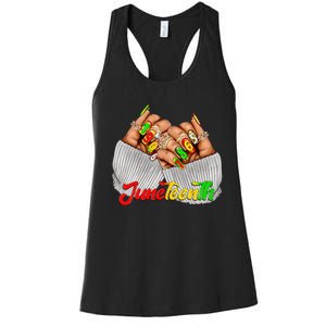 Black Woman Juneteenth Nails Juneteenth Afro Woman Hands Women's Racerback Tank