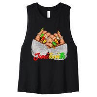 Black Woman Juneteenth Nails Juneteenth Afro Woman Hands Women's Racerback Cropped Tank