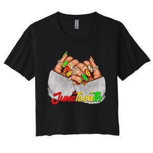 Black Woman Juneteenth Nails Juneteenth Afro Woman Hands Women's Crop Top Tee