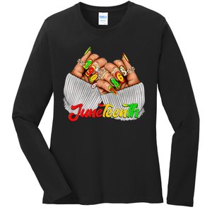 Black Woman Juneteenth Nails Juneteenth Afro Woman Hands Ladies Long Sleeve Shirt