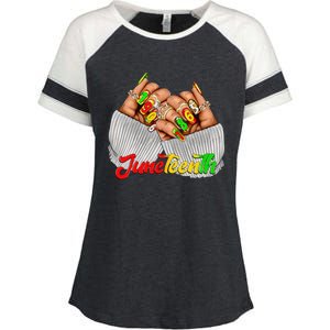 Black Woman Juneteenth Nails Juneteenth Afro Woman Hands Enza Ladies Jersey Colorblock Tee