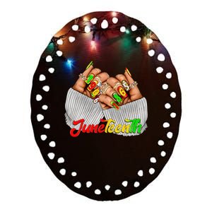 Black Woman Juneteenth Nails Juneteenth Afro Woman Hands Ceramic Oval Ornament