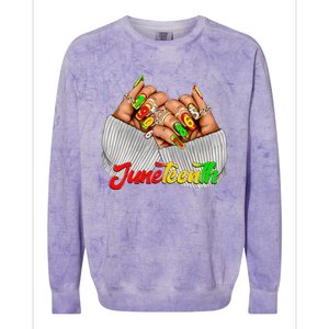 Black Woman Juneteenth Nails Juneteenth Afro Woman Hands Colorblast Crewneck Sweatshirt