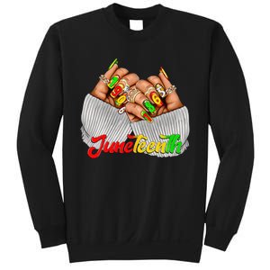 Black Woman Juneteenth Nails Juneteenth Afro Woman Hands Sweatshirt