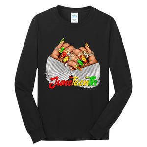 Black Woman Juneteenth Nails Juneteenth Afro Woman Hands Tall Long Sleeve T-Shirt