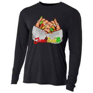 Black Woman Juneteenth Nails Juneteenth Afro Woman Hands Cooling Performance Long Sleeve Crew