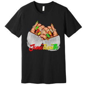 Black Woman Juneteenth Nails Juneteenth Afro Woman Hands Premium T-Shirt