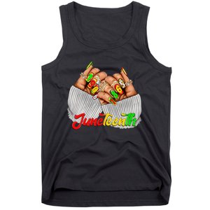 Black Woman Juneteenth Nails Juneteenth Afro Woman Hands Tank Top