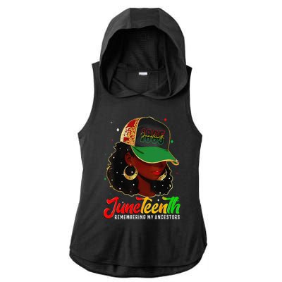 Black Women Juneteenth Remembering My Ancestors Ladies PosiCharge Tri-Blend Wicking Draft Hoodie Tank