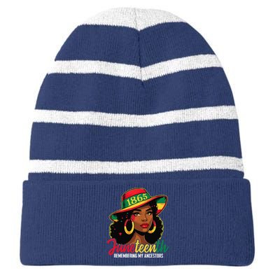 Black Women Juneteenth Remembering My Ancestors Striped Beanie with Solid Band