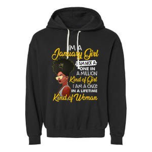 Black Wo January Birthday Gifts I'm A January Queen Garment-Dyed Fleece Hoodie