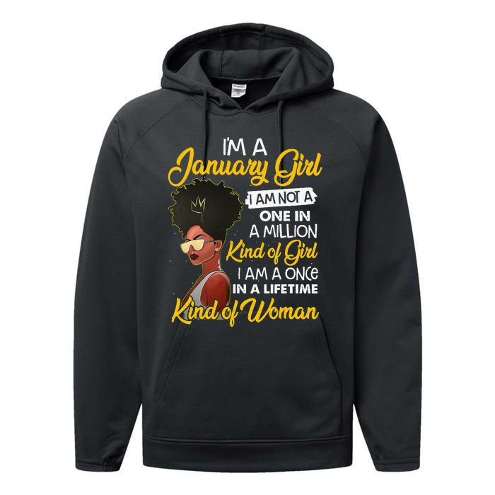 Black Wo January Birthday Gifts I'm A January Queen Performance Fleece Hoodie