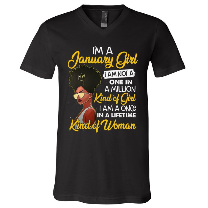 Black Wo January Birthday Gifts I'm A January Queen V-Neck T-Shirt