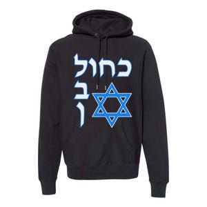 Blue White Kahol Lavan In Hebrew With David Star Premium Hoodie