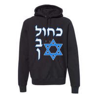 Blue White Kahol Lavan In Hebrew With David Star Premium Hoodie