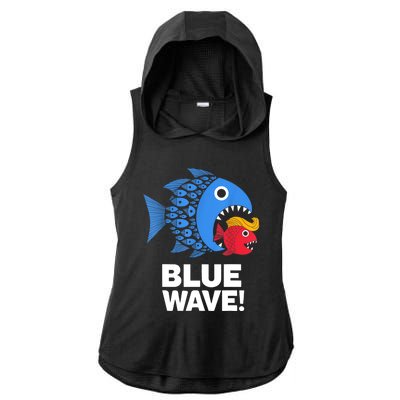 Blue Wave Kamala Funny Big Fish Eat Little Fish Trump Hair Ladies PosiCharge Tri-Blend Wicking Draft Hoodie Tank