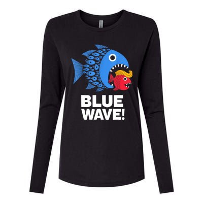 Blue Wave Kamala Funny Big Fish Eat Little Fish Trump Hair Womens Cotton Relaxed Long Sleeve T-Shirt