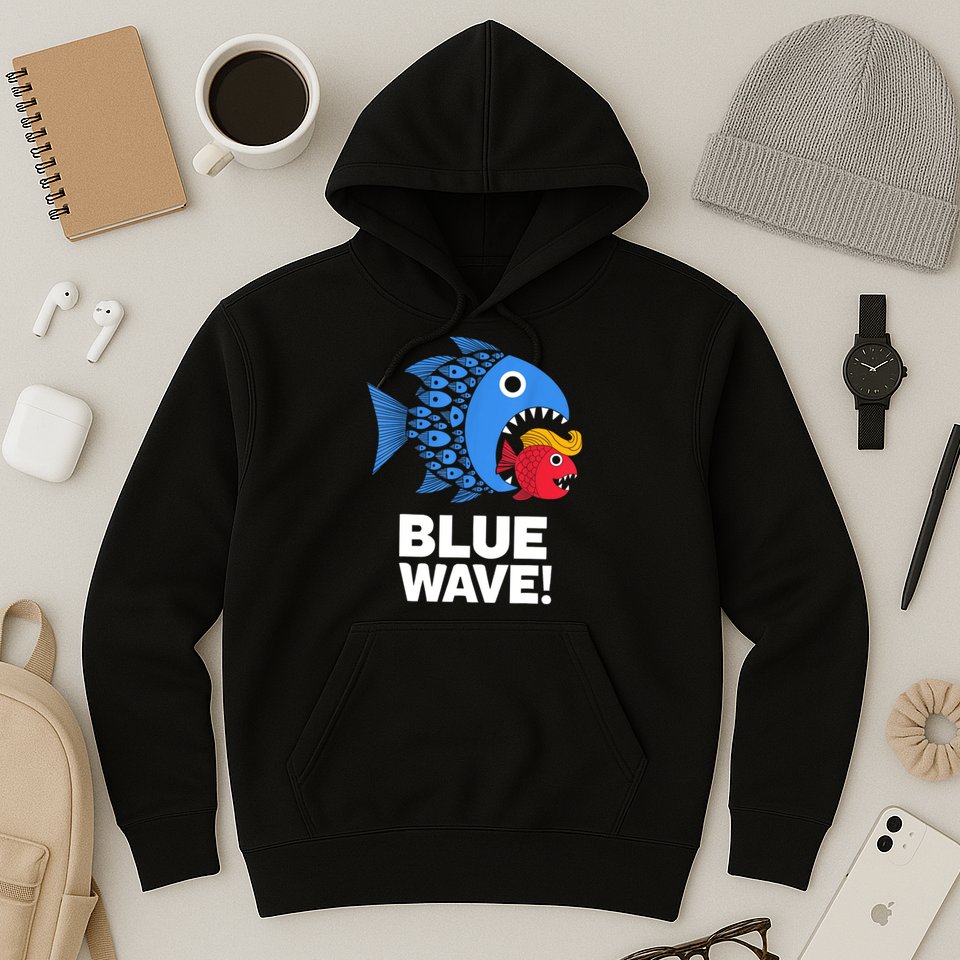 Blue Wave Kamala Funny Big Fish Eat Little Fish Trump Hair Hoodie