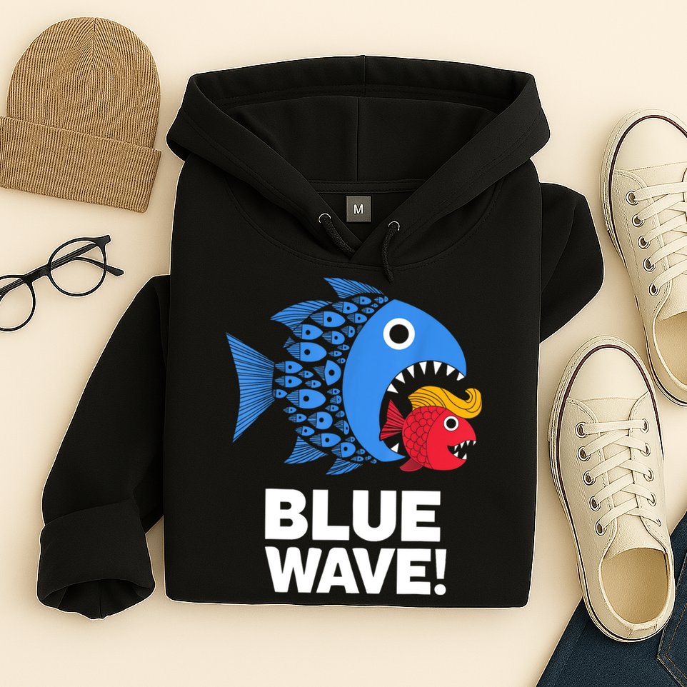 Blue Wave Kamala Funny Big Fish Eat Little Fish Trump Hair Hoodie