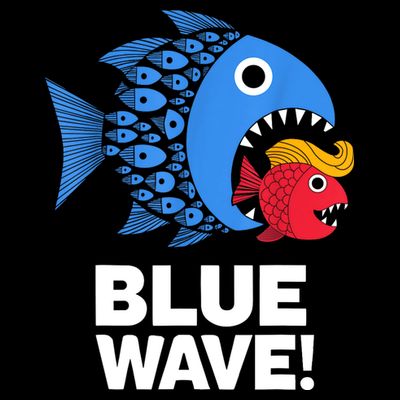 Blue Wave Kamala Funny Big Fish Eat Little Fish Trump Hair T-Shirt