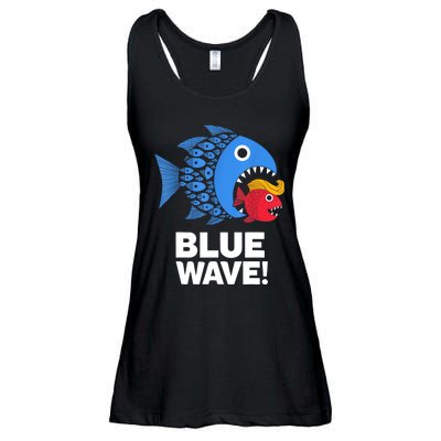 Blue Wave Kamala Funny Big Fish Eat Little Fish Trump Hair Ladies Essential Flowy Tank