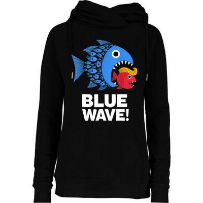 Blue Wave Kamala Funny Big Fish Eat Little Fish Trump Hair Womens Funnel Neck Pullover Hood