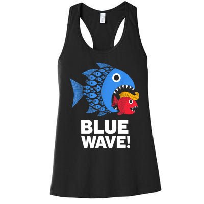 Blue Wave Kamala Funny Big Fish Eat Little Fish Trump Hair Women's Racerback Tank